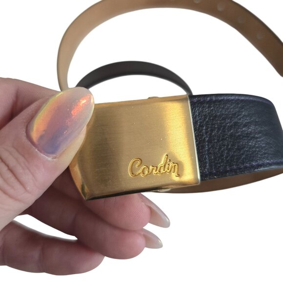 Vintage Pierre Cardin Black Leather Belt With Gold-Tone Engraved Buckle size 32 - Picture 5 of 5